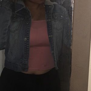 Jean cropped jacket with hoodie‼️